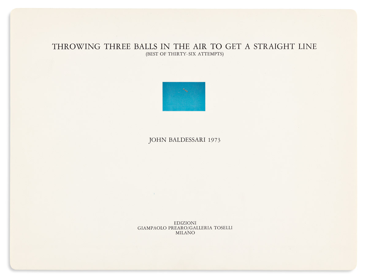 BALDESSARI, JOHN. Throwing Three Balls in the Air to Get a Straight Line. (Best of Thirty-six Attempts).
